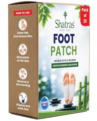 Shatras Herbal Foot Patch for Detox & Relaxation | Overnight Foot Pads for Tired Feet | Adhesive Sheets-20 Pieces (PACK OF-1)