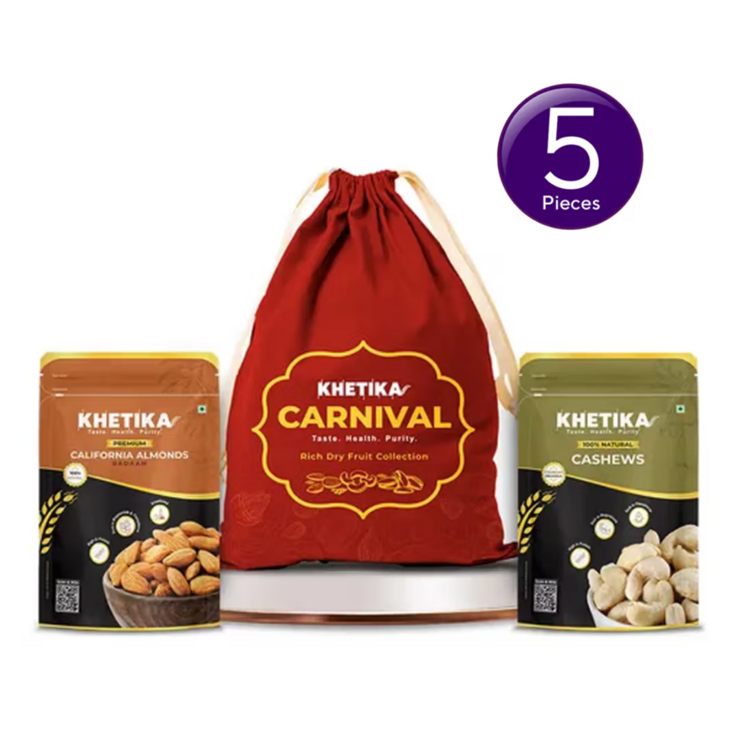 Zepto - Khetika Premium Nuts Dry Fruits Rakhi Gift Potli 200g × 5