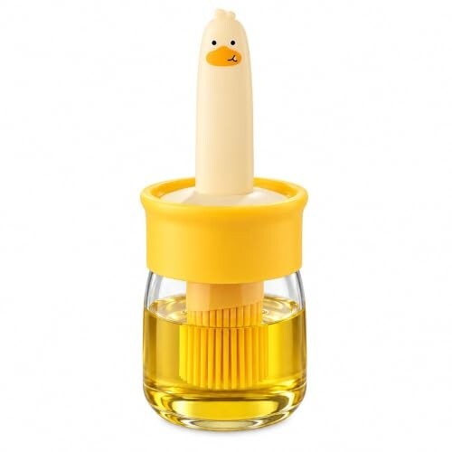 Oil Dispenser Bottle with Silicone Basting Brush - 200 ml Duck Style Oil Jar for Cooking, BBQ, Baking and Air Fryer | BPA Free, Heat Resistant up to 230 C