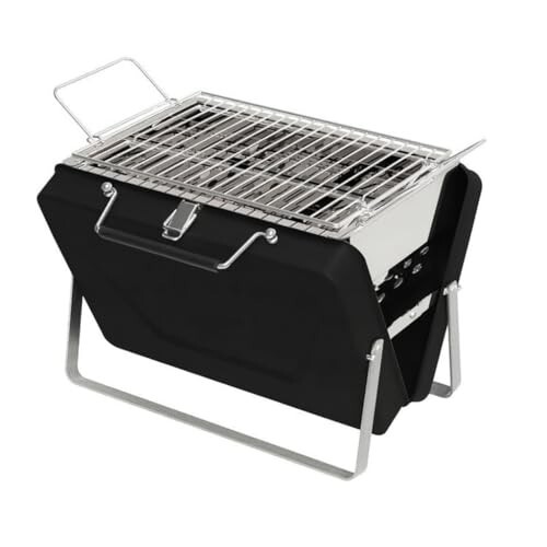 Portable Barbeque Camping Grill &BBQ Utensils, Foldable Stainless Steel Charcoal Grill, Small Outdoor Travel BBQ, Compact Picnic Barbecue Cooking Grill for Camping (Black (Medium))