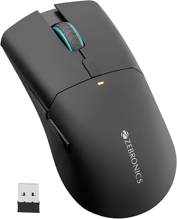 Zebronics Rechargeable Wireless Mouse, Dual Mode 2.4GHz + BT, Upto 2400 DPI, 6 Buttons