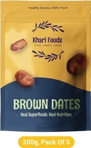 Khari Foods Premium Brown Dates, Khajur / Khajoor, Fibre Rich, Energy Booster Snacks Dry Dates