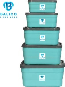 balico Pack of 5 Plastic Fridge Container  - 1850 ml, 1250 ml, 850 ml, 550 ml Blue