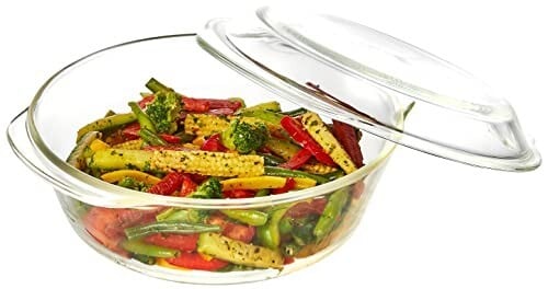 Amazon Brand - Solimo Borosilicate Glass Casserole-Cum-Serving Bowl with Lid | 2 L