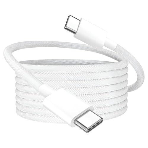 MYVN 80W USB-C to USB-C Fast Charging Cable, MFi-Certified PD Cable for iPhone 15/15 Plus/15 Pro/15 Pro Max, 16/16 Plus/16 Pro/16 Pro Max, 17/17 Pro/17 Pro Max/17 Air – Nylon Braided, White