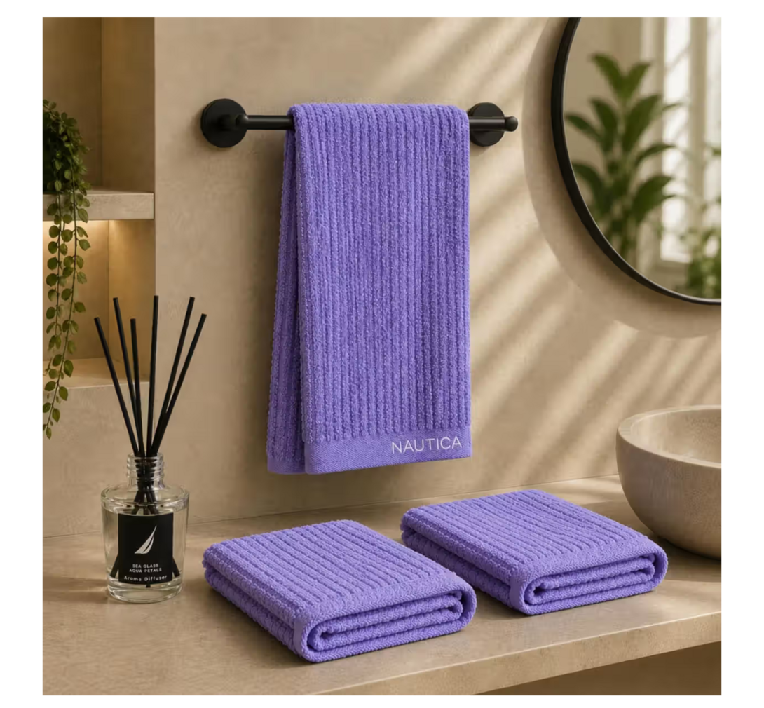 Instamart - Nautica Cotton Towel Set with Reed Diffuser (600GSM, Grapemist)