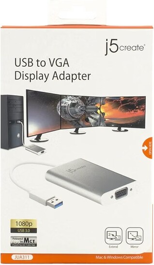 j5create USB 3.0 to VGA Display Adapter – External Video Card Dongle up to 2048x1152 Resolution, Aluminum Housing