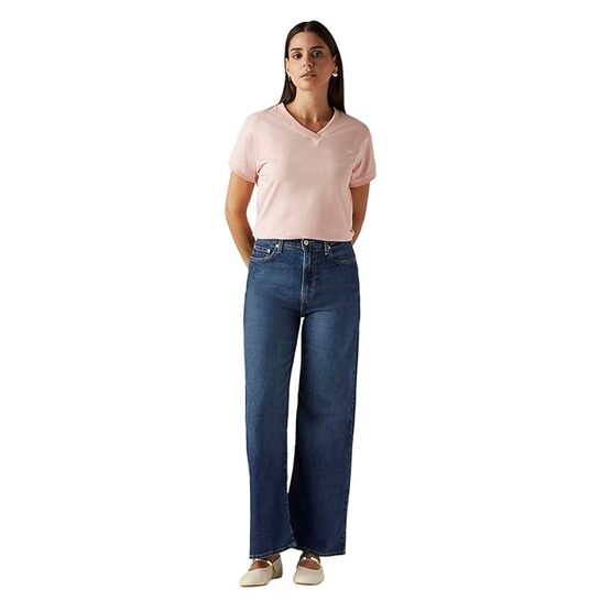 Women's Blue Ribcage Wide Leg Fit High Rise Jeans at Rs.899