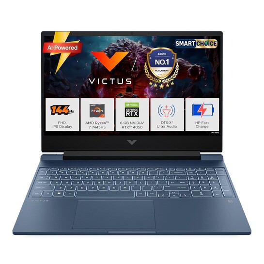 HP Victus Smartchoice, AMD Ryzen 7 7445HS, 6GB RTX 4050, 16GB DDR5(Upgradeable) 512GB SSD, 144Hz, IPS, 300 nits, 15.6''/39.6cm, Win11, Office24, Blue, 2.29kg, fb3130AX/3118AX, Xbox pass*,Gaming Laptop