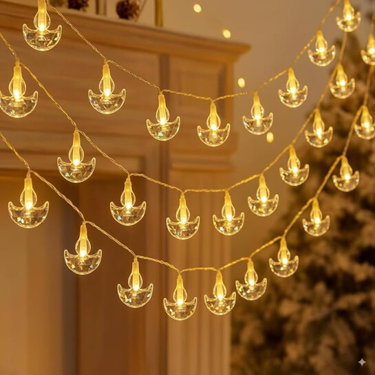 One94Store Crystal Diya LED String Fairy Lights – 3 Meter, 14 LED Warm White Waterproof Decorative Lights