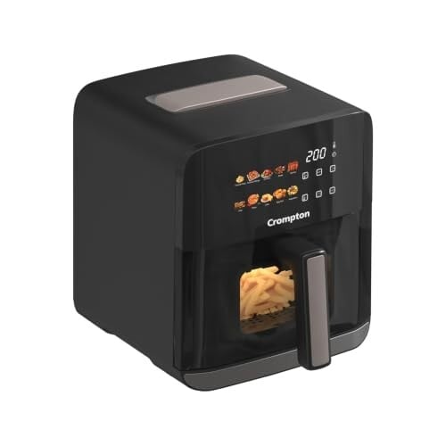 Crompton Ameo Edge 5L Digital Air Fryer, NutriGuard Technology, 10 Preset Menus, Interactive Digital Display, SilentPro Technology, Edge-to-Edge Design,1 Year Warranty (ACGAF-AMEO EDGE 5L)