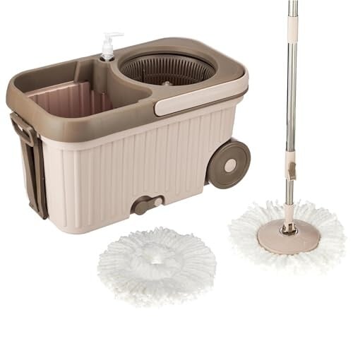 Presto! Elite Spin Mop with Bigger Wheels and Auto- Fold Handle, Chestnut, 2 Refills, Stainless Steel, Microfiber,Chestnut