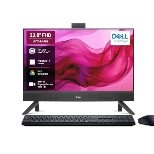 Dell 24 AIO, 13th i5, 8GB RAM DDR5 512GB SSD,Intel Graphics, 23.8" FHD AG,IPS, 99% SRGB, Win 11+MSO'24+O365|Intel WiFi 6e, 5MP Pop-Up Camera, Dolby Dual Speakers, 3 Yrs Warranty|Wireless Keyboard Mice