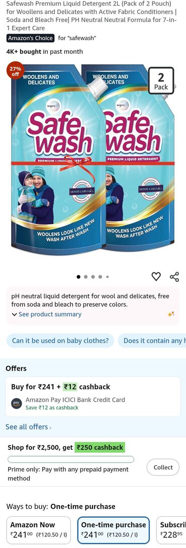 Safewash liquid Detergent Woollens 2L(Pack of 2) 