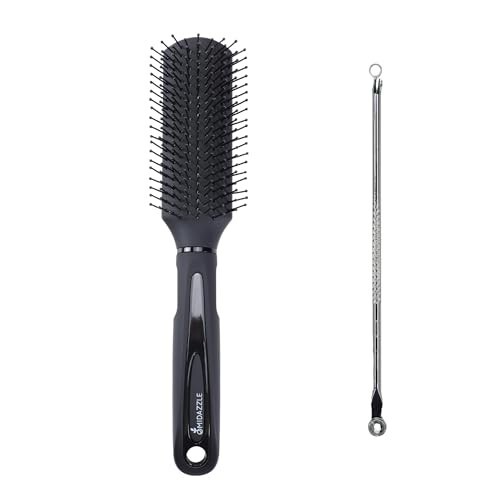 Midazzle 2-Piece Beauty Tool Set – Dual-Ended Blackhead Remover Extractor Tool & Flat Black/Silver Hair Brush