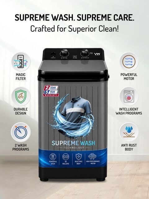 VW 8.5 kg Semi-Automatic Top Load Washer only Grey (V8 SupremeWash)