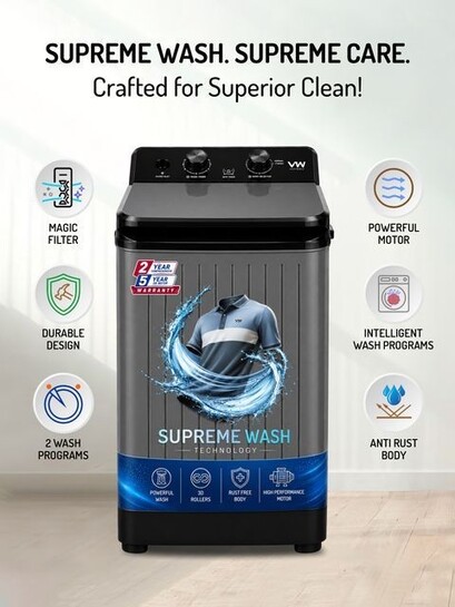 VW 8.5 kg Semi-Automatic Top Load Washer only Grey (V8 SupremeWash)