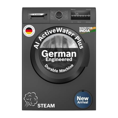Bosch 9 kg 5 Star Front Load Fully-Automatic Washing Machine, AI ActiveWater, 14 Wash Programs, Removes 99.9% Germs with Steam, No Tangle or Wrinkle, SoftCare Paddle, Black Grey, WGA1420TIN