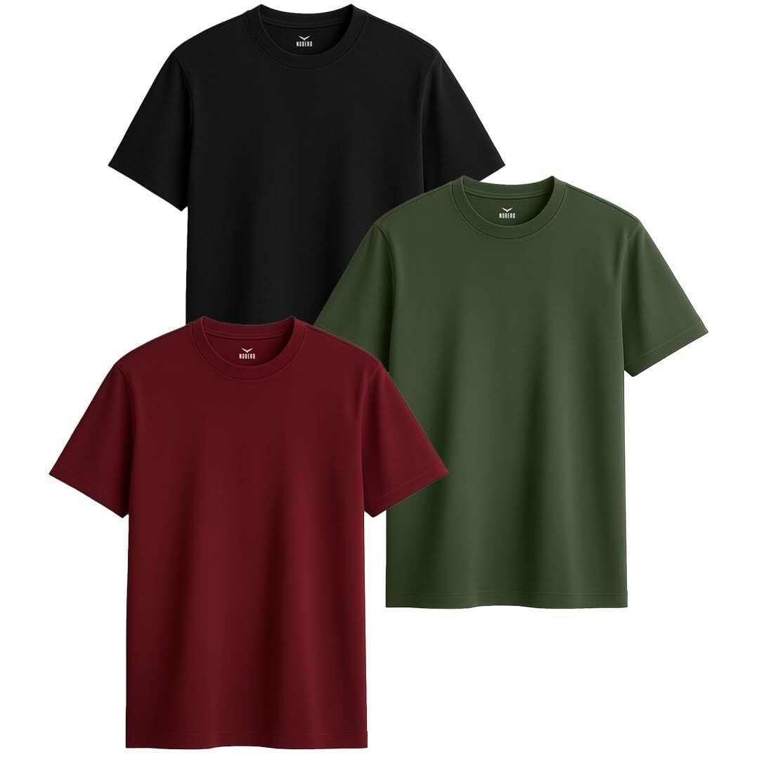 Nobero 100% Cotton Tshirts for Men Combo Pack of 3