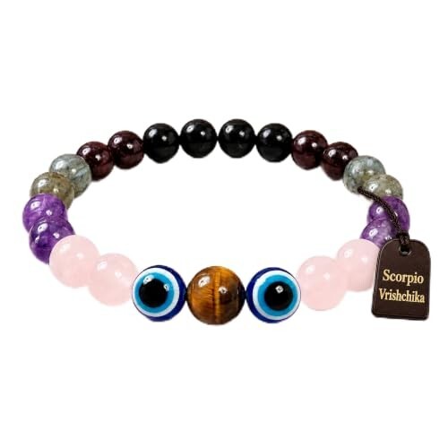 Vrishchika (Scorpio) Rashi Crystal Bracelet | Black Obsidian & Amethyst Healing Stone Bracelet for Men & Women