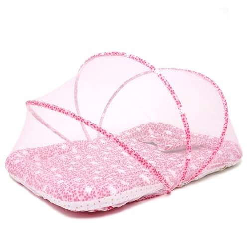 TIDY SLEEP Baby Bed with Mosquito Net, Baby Mattress for New Born, 0M+, Baby Mosquito Protection Bed, Size: 90cm x 65cm x 10cm Bunny