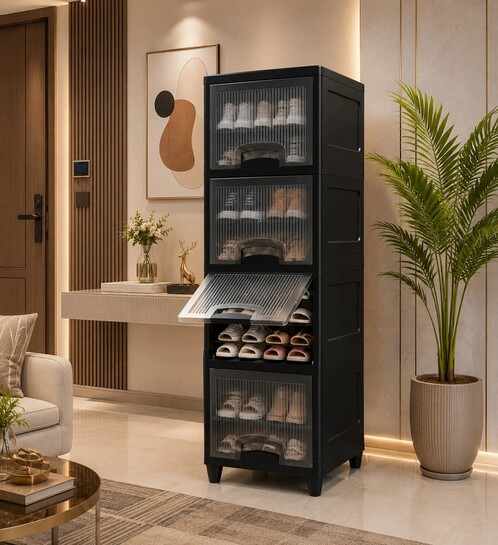 ZENVEXYO Plastic Shoe Stand (Black, 4 Shelves,)