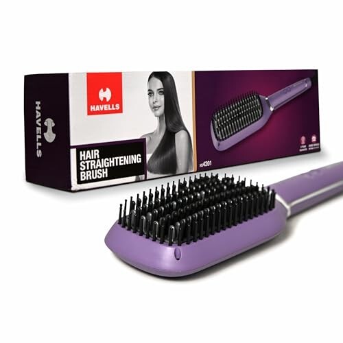Havells Keratin Infused Hair Straightener Brush With Temperature Control - Hs4201 (Lowest )