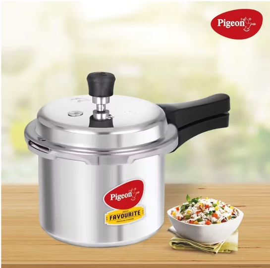 Pigeon Favourite Induction Base Aluminium Pressure Cooker with Outer Lid (3 L, Silver) On Instamart 