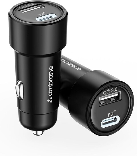 Ambrane 51W Fast Charging Car Charger, Dual Output 33W Type C PD + 18W ...
