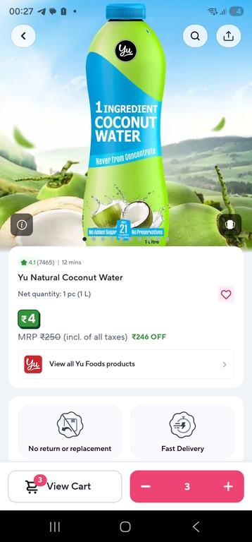 Yu Natural Coconut Water 98%off