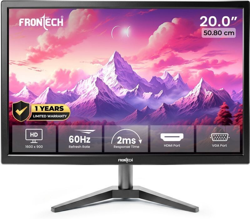 Frontech - 50.8 cm (20 inch) HD LED Backlit VA Panel with HDMI, VGA Monitor (MON-0054) (Adaptive Sync, Response Time: 2 ms, 60 Hz Refresh Rate)