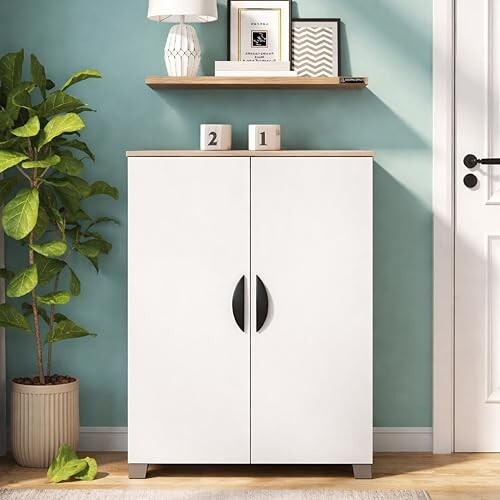 LERIMO 2-Door Engineered Wood Shoe Rack,Shoe Storage Cabinet with Doors Adjustable Shelves, Wooden Shoes Rack Organizer