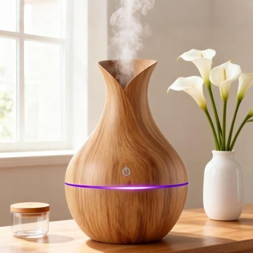 Aroma Diffuser with Wooden Finish, Ultrasonic Essential Oil Diffuser & Humidifier (Light)