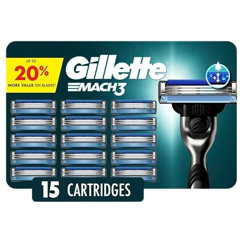 Gillette Mach3 Mens Razor Blade Refills, 15 Count, Designed for Sensitive Skin