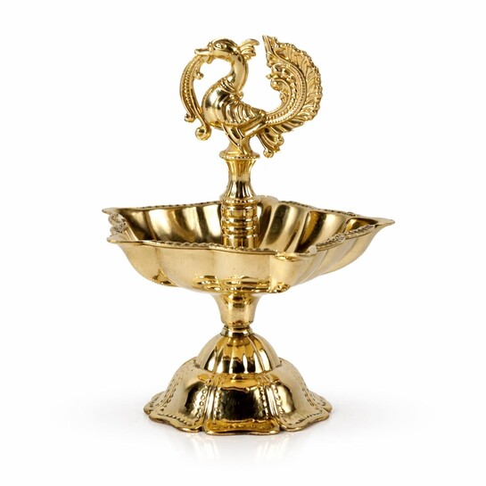 Brass Peacock Diya for Puja Room Decorative Oil Lamp with 5 Wicks Gold Finish Handcrafted Traditional Brass Deepam for Home Temple Festival Decor (8)