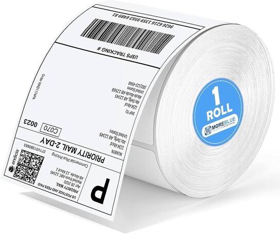 MOREBLUE® 4x6 Direct Thermal Label 70gsm (400 Labels Roll), Premium Self-Adhesive Strong Sticky Labels, Jam-Free Smudge-Proof Thermal Printer Labels for Courier & Online Sellers 1Roll