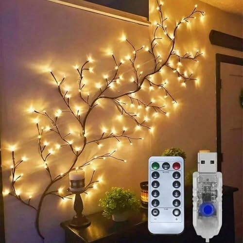 Willow Vine LED Wall Lights for Home Decor, 5.5 Ft USB Powered Artificial Vine String Lights with Remote Control, 8 Lighting Modes, Bendable Branch Design with 10 Clips (72 LED)