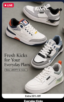 Liberty, Action,Crocs & more footwear Extra 20 % off