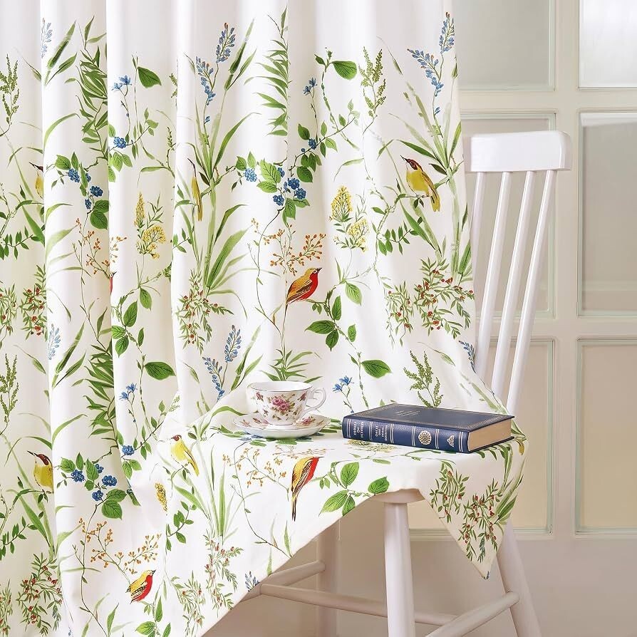 Story@Home Window Cotton Curtains 5 Feet Long Set of 1, White & Green