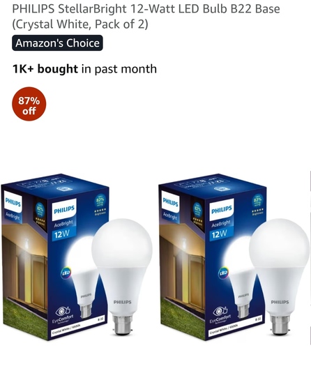 PHILIPS StellarBright 12-Watt LED Bulb B22 Base (Crystal White, Pack of 2)