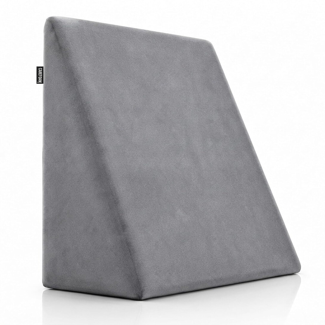 CareFoam Memory Foam Wedge Pillow for Bed 18 x 18 x 10 Inch Grey Velvet