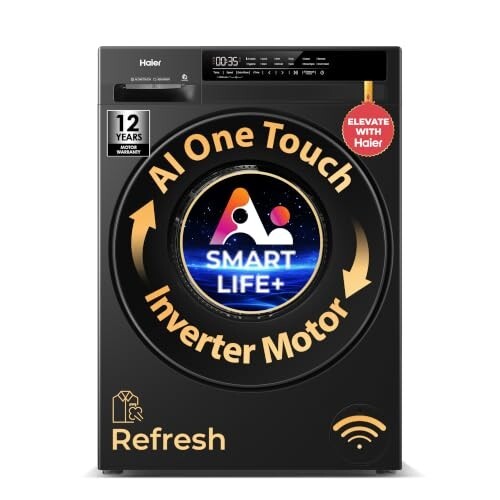 Haier 7 Kg AI One Touch, AI Smart Wash (AI-DBT), PuriSteam, 525mm Super Drum,, Fully Automatic Front Load Washing Machine