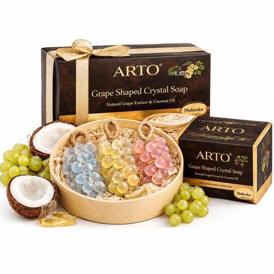 ARTO Grape Shaped Crystal Soap – Decorative Handmade Bathroom Soap Bar – Natural Grape Extract & Coconut Oil for Deep Cleansing & Moisturizing – Elegant Guest Soap & Home Decor Gift (Multicolor)