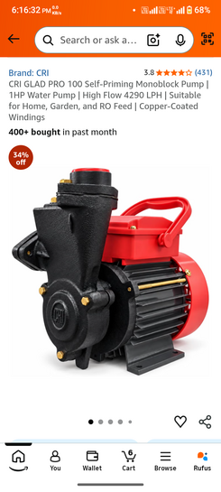 Lowest:- CRI GLAD PRO 100 Self-Priming Monoblock Pump | 1HP Water Pump | High Flow 4290 LPH | Suitable for Home, Garden, and RO Feed | Copper-Coated Windings