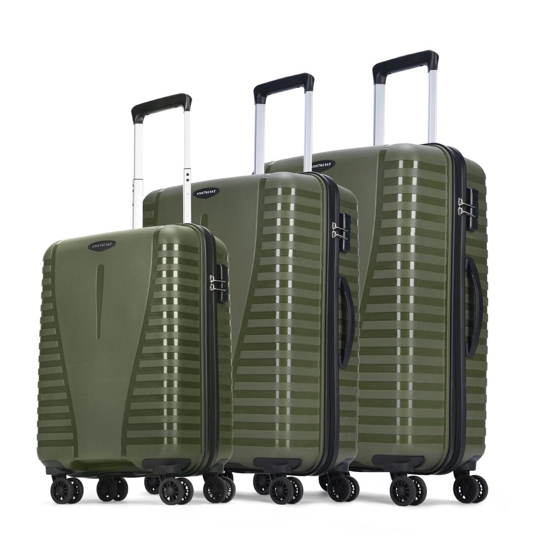 Aristocrat Airpro Set of 3 (Cabin+Medium+Large) Trolley Bags, Ivy Green8-Wheels, Polypropylene Case, Spacious, Combination Lock, Sturdy Zipper, Lightweight Travel Luggage, 3-Year Global Warranty