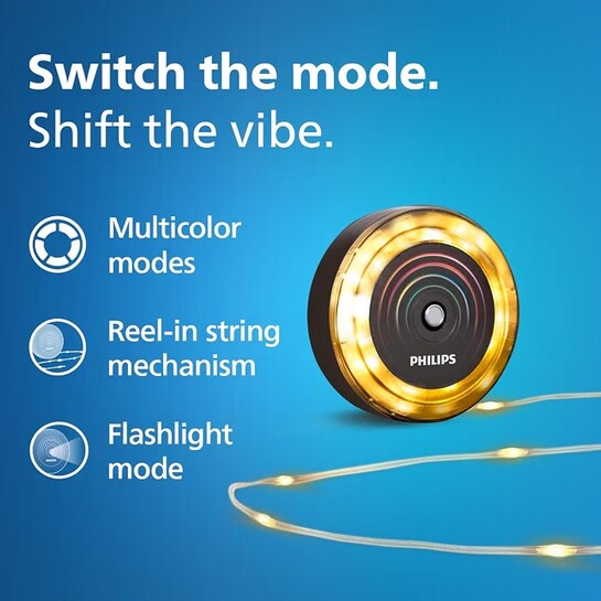 PHILIPS GleamString Premium Rechargeable LED String Lights 8M Reel | Multicolor & Warm White | Flashlight Mode | Type-C Charging | 8Hr Backup | Indoor Outdoor Use | Pack of 2