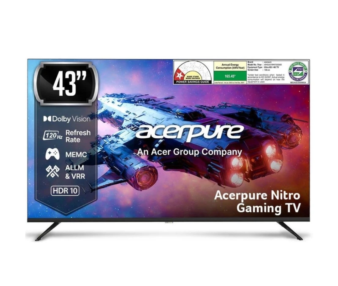 Acerpure Nitro 108 cm (43 inch) QLED Ultra HD (4K) Smart Google TV with 120 Hz GTV 5.0 | Android 14 | Dolby Vision & Dolby Atmos 40W Sound Tuner Wi-Fi Direct ALLM | VRR|MEMC|Karaoke Al Gaming Wall Mount (AP43UG75PNTO5)