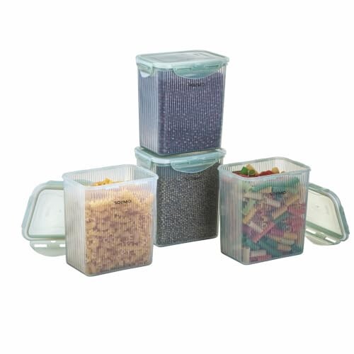Amazon Brand - Solimo Linea 4 Side Lock Airtight Plastic Storage Containers Food Grade Set of 4 (1.5L Each) | BPA-Free Durable Kitchen Storage | Stackable Pantry & Meal Prep Containers, Coral Green