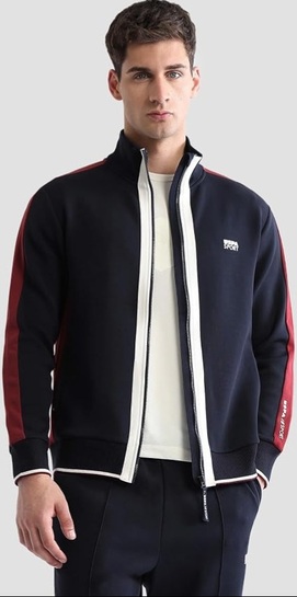 USPA Active Sports Men's Navy Blue Slim Fit Long Sleeve Sweatshirt made of 80% cotton, 5% elastane (spandex, lycra) and 15% polyester