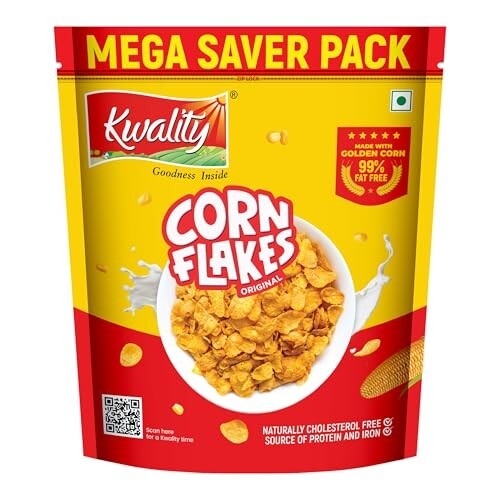 Kwality Corn Flakes 800g | Made with Golden Corns 
